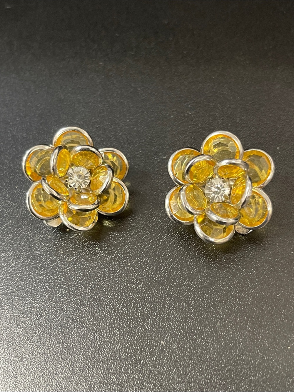 Yellow Floral Swarovski Crystal Stud Earrings - Unbraided